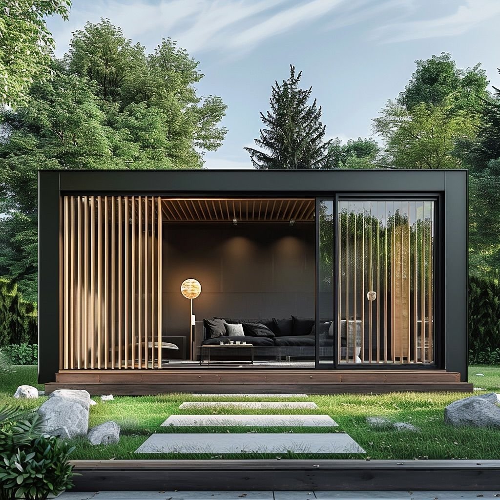 Pergola with seating area underneath